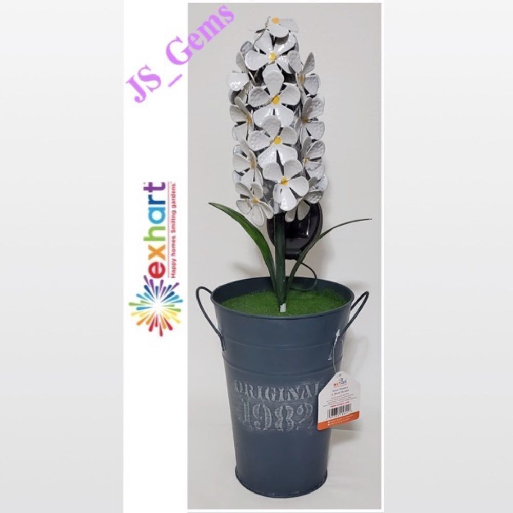 New Exhart Solar Light Home Statue White Flowers In Gray Pot Outdoor